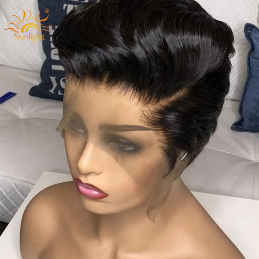 Perruque Lace Front Wig brésilienne naturelle Remy, cheveux courts, coupe Pixie, 13x4x1, t-part, lisse, 150 de densité, pour femmes - DianaCleoShop